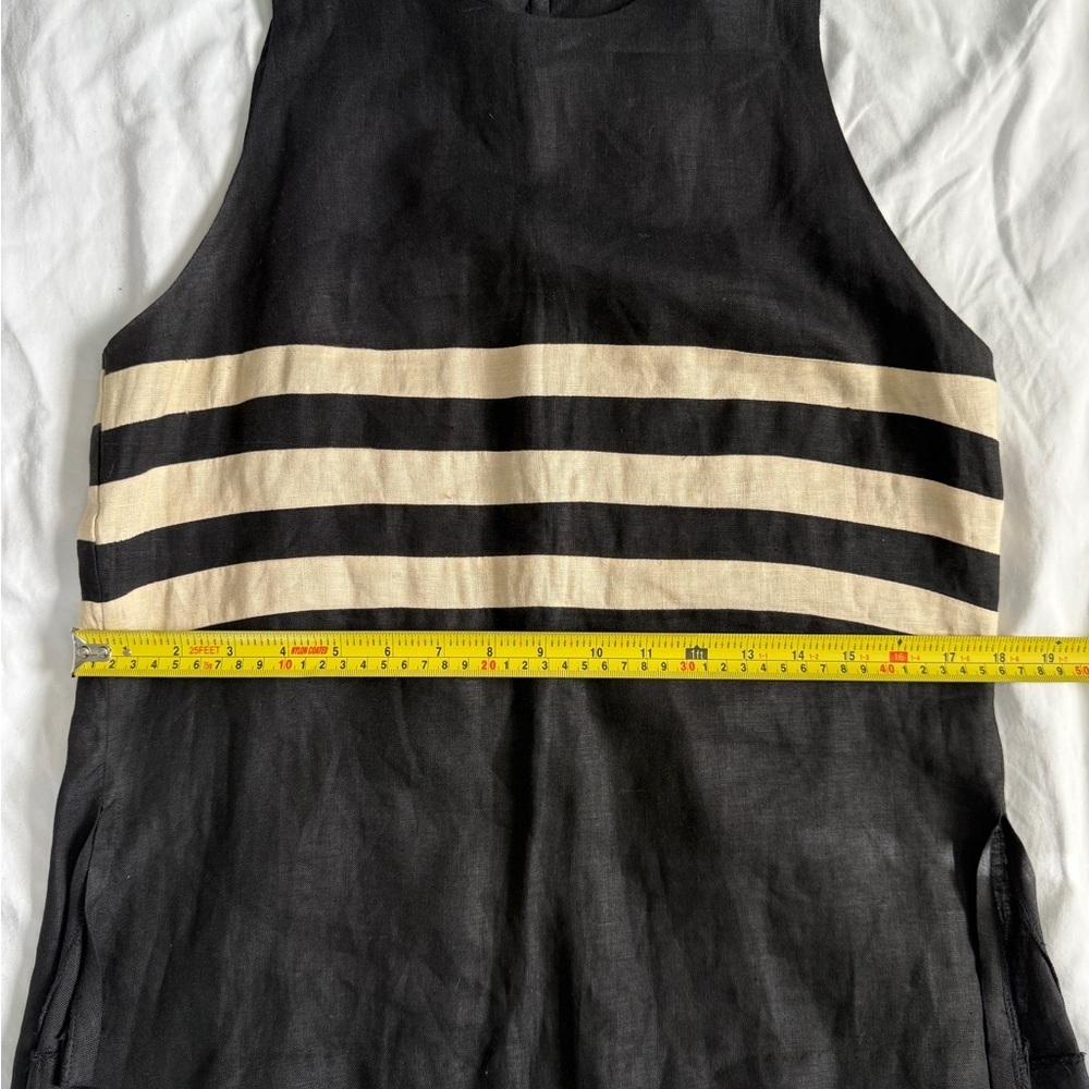 Joe 100% Linen Button Up Back Striped Black Top Large Neutral Luxury Summer - Picture 7 of 13